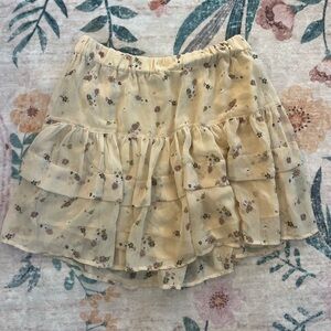 Free People Cream Floral Tiered Ruffle Mini Skirt